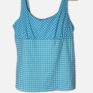 Land’s End  Plus Size gingham blue Tummy Control Square Neck Tankini size 16
